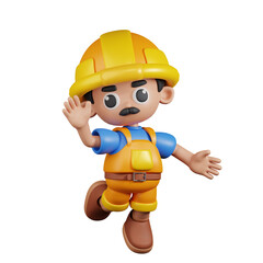 Fototapeta premium 3d Character Builder Happy Pose. 3d render isolated on transparent backdrop.