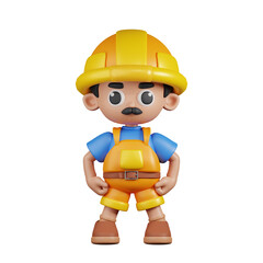 3d Character Builder Hero Stance Pose. 3d render isolated on transparent backdrop.