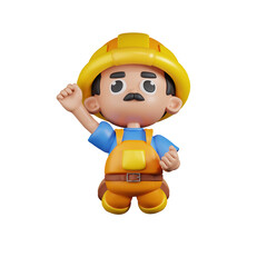 3d Character Builder Jumping In The Air Pose. 3d render isolated on transparent backdrop.