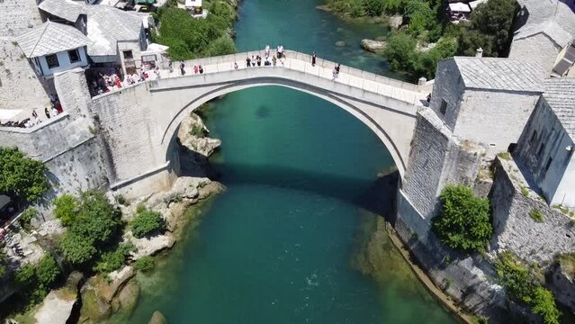 Amazing drone video of famous bridge across beautiful river