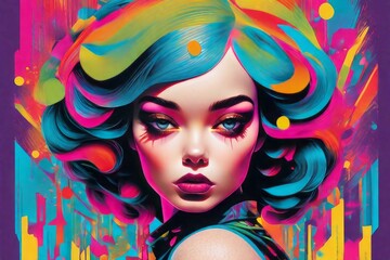 colorful girl with creative makeup colorful girl with creative makeup beautiful woman with bright hair and colorful eyes, illustration