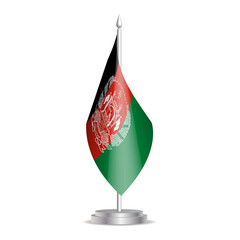 Obraz premium Afghanistan flag - 3D mini flag hanging on desktop flagpole. Usable for summit or conference presentaiton. Vector illustration with shading.