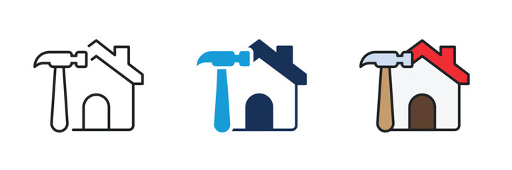 Home renovation icon. Line, glyph and filled outline colorful version. Symbol, logo illustration. Different style icons set. Pixel perfect vector graphics.