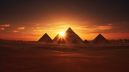 Fototapeta na wymiar Sunset Silhouettes of Egypt Pyramids