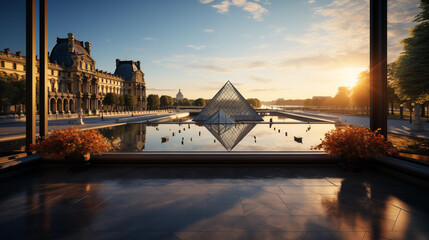 Sunrise at the Louvre, Parisian Splendor - obrazy, fototapety, plakaty
