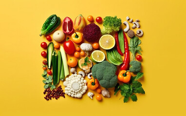Fototapeta na wymiar Top View Assortment of Fresh Organic Vegetables With Copy Space Background Defocused