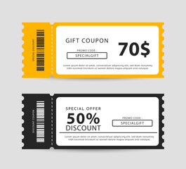 Gift voucher card template design. Sales promotion discount coupon. Vector illustration