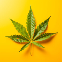 A cannabis leaf on a bright background. Minimalism.