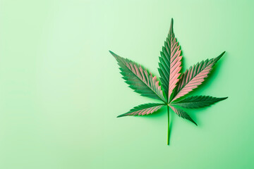 A cannabis leaf on a bright background. Minimalism.