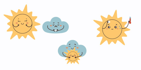  Weather cartoon character sun weather , vector illustration