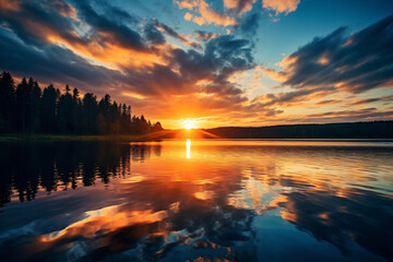 beautiful sunrise over the lake