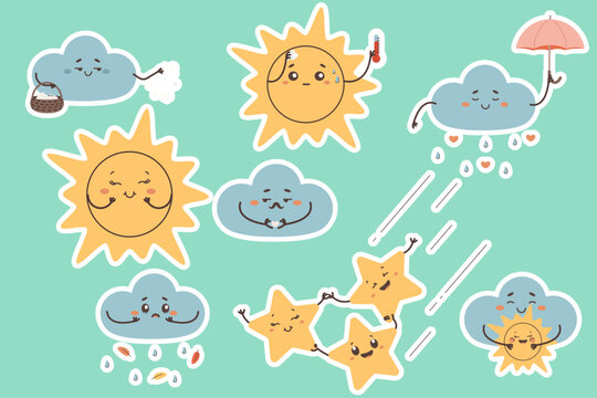 Stickers  weather cartoon character set clip art