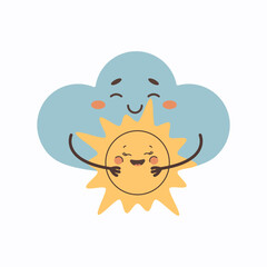  Weather cartoon character cloud and sun embrace flirting