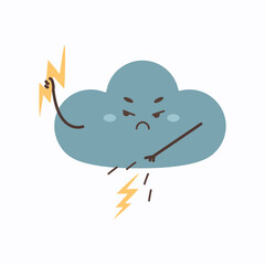  Weather cartoon character  angry cloud throwing lightning