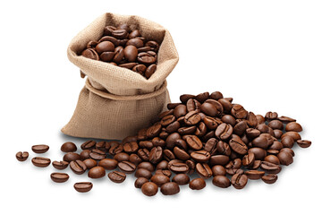 coffee beans with jute bag isolated on transparent png