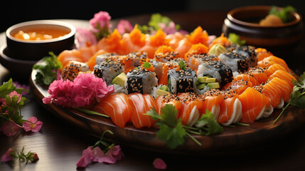 Most Delicious Sushi Restaurant Selective Focus Background