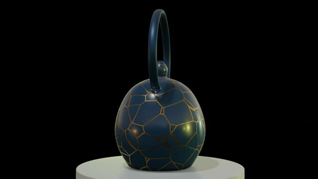 3D animation of a kintsugi teapot. teapot that has been repaired using the Japanese art of kintsugi. 
