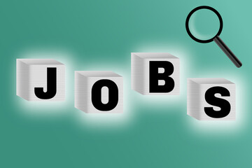 3d rendering, illustration of JOBS letter on block cubes on light green background, Business recruitment concept