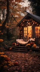 Naklejka premium Fireplace with christmas decoration. AI generated art illustration.