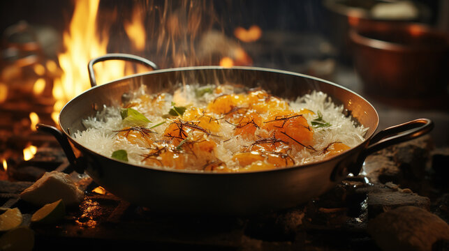 A Boiling Pot of Pongal Rice For Thai Pongal on Selective Focus Background