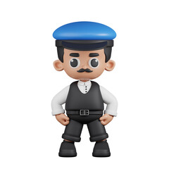 3d Character Driver Hero Stance Pose. 3d render isolated on transparent backdrop.