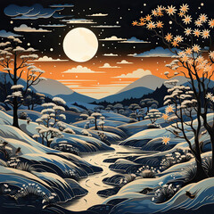 Obraz premium Moonlit Serenity: A Winter Wonderland at Night