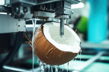 Automated Process, Robot Arm in Coconut Juice Manufacturing - obrazy, fototapety, plakaty