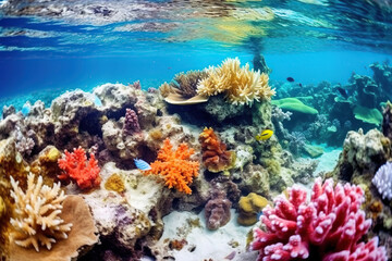 Fototapeta premium Healthy and Vibrant Coral Reef in Clean Ocean Environment