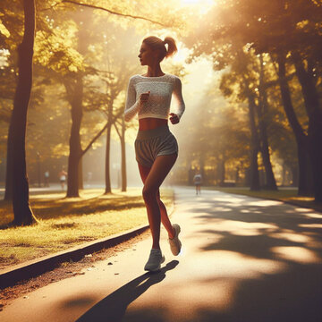 Young woman running in the morning in the park