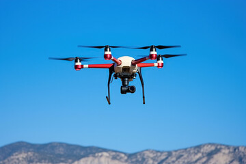 Fototapeta na wymiar Drone Soaring Against Clear Blue Sky - Aerial Photography