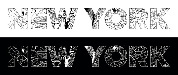 Fototapeta premium New York City Name (United States, North America) with black white city map illustration vector