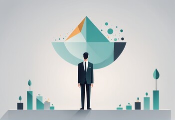 businessman in suit standing in the middle of the big data, digital marketing concept businessman in suit standing in the middle of the big data, digital marketing concept businessman standing in fron