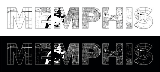 Memphis City Name (United States, North America) with black white city map illustration vector