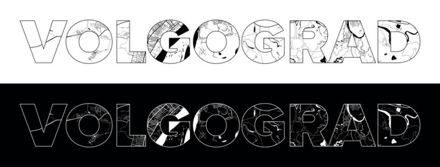 Volgograd City Name (Russia, Europe) with black white city map illustration vector