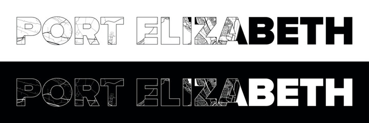 Port Elizabeth City Name (South Africa, Africa) with black white city map illustration vector