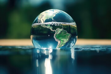 Global Ecology Concept with Crystal Earth Globe on Water