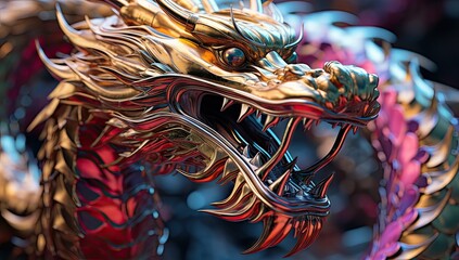 Obraz na płótnie Canvas chinese new year dragon 3d art illustration, cobra, raw metal.