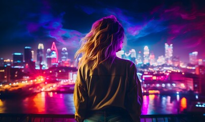 woman in the colorful night, Generative AI