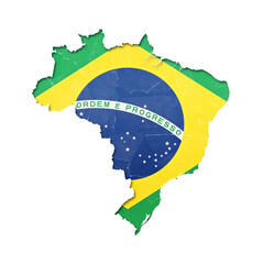 Brazil country map and flag in cutout style with distressed torn paper effect isolated on transparent background