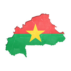 Burkina Faso country map and flag in cutout style with distressed torn paper effect isolated on transparent background