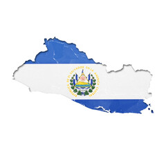 El Salvador country map and flag in cutout style with distressed torn paper effect isolated on transparent background