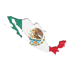 Mexico country map and flag in cutout style with distressed torn paper effect isolated on transparent background