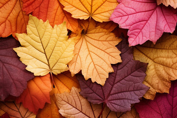 Naklejka na ściany i meble Colorful autumn leaves background. Close up of autumnal leaves.