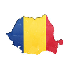 Romania country map and flag in cutout style with distressed torn paper effect isolated on transparent background