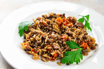 rice with lentils and vegetables fresh healthy eating cooking appetizer meal food snack on the table copy space food
