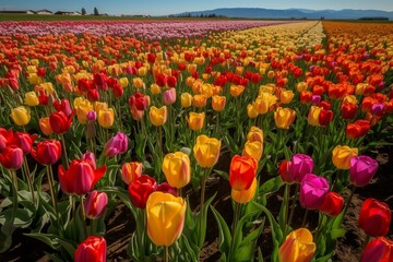 vibrant tulip field. Generative AI