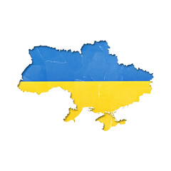 Ukraine country map and flag in cutout style with distressed torn paper effect isolated on transparent background