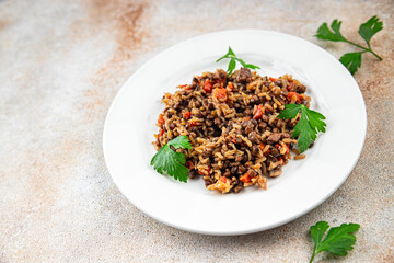 rice with lentils and vegetables fresh healthy eating cooking appetizer meal food snack on the table copy space food