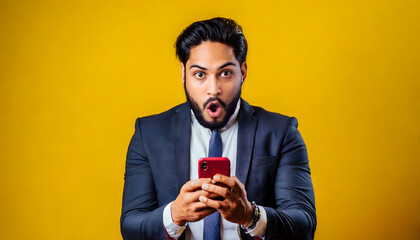surprised businessman using mobile