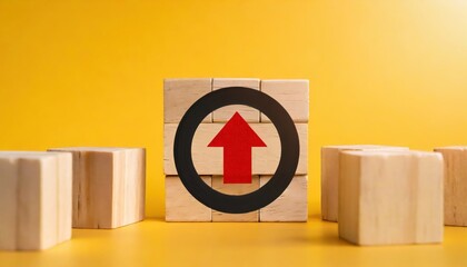 Disruption and technology transformation concept , arrow on wooden block cube move out